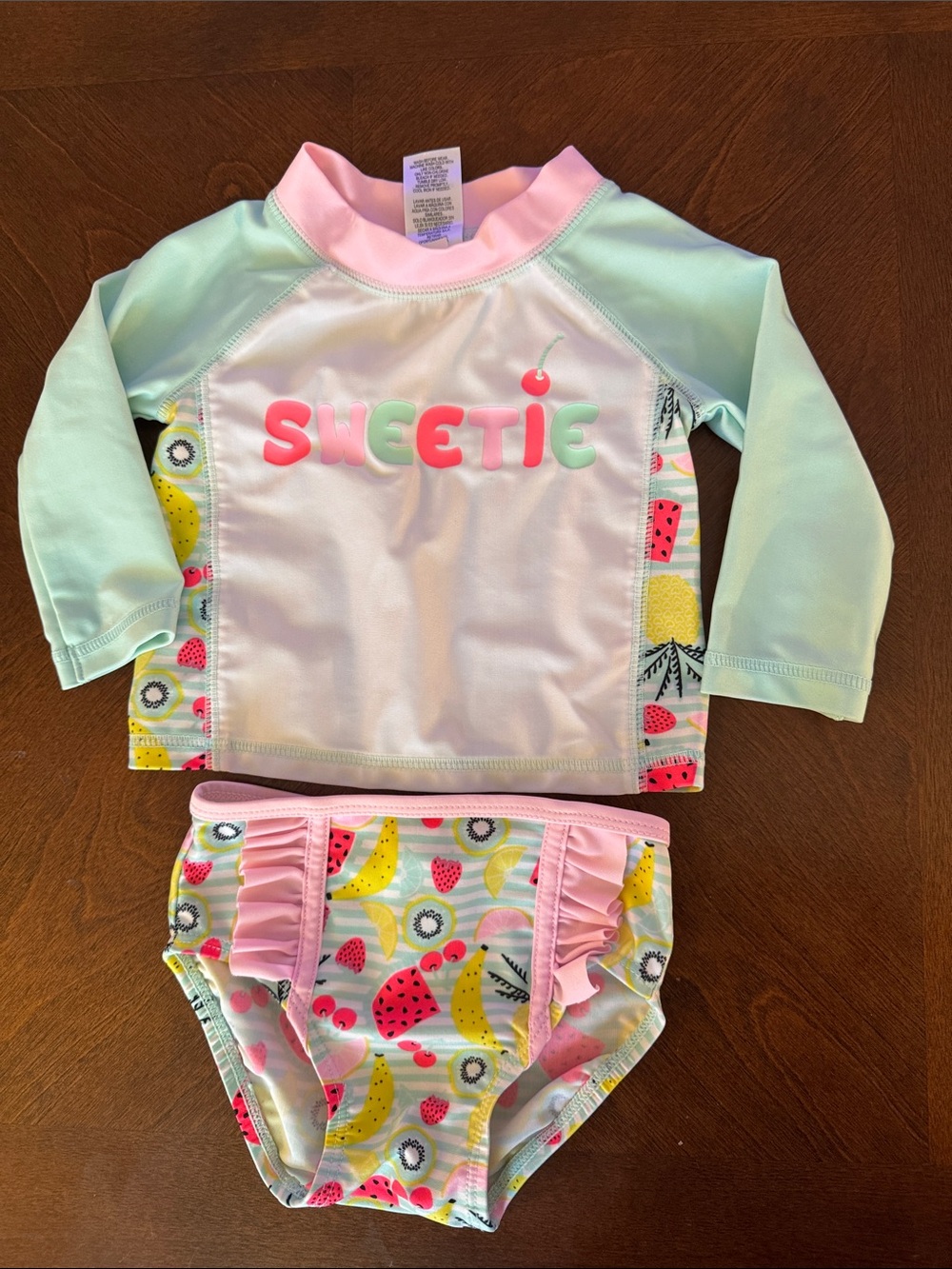 Source Unknown Kids Long-Sleeve Rash Guard Set - Mint, Pink, White